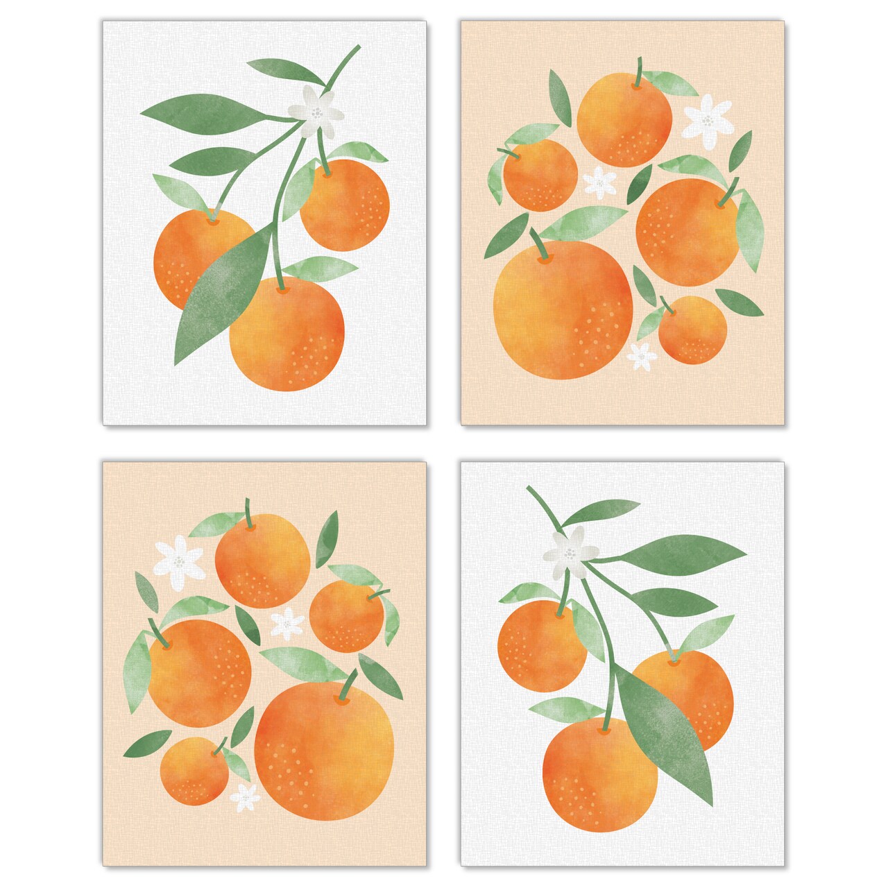 Big Dot of Happiness Little Cutie Clementine - Unframed Orange Citrus Kitchen Linen Paper Wall Art - Set of 4 - Artisms - 8 x 10 inches